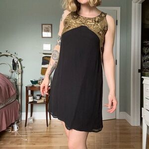 Vintage, One of a Kind Black and Gold Sequin Sleeveless Dress